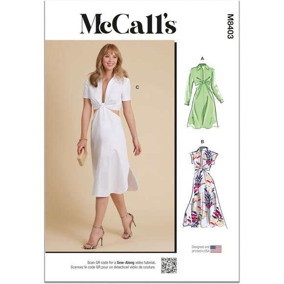 McCalls M8403 Misses Dress Pattern Knotted Cutout Waist Sizes 12-20 - Picture 1 of 7
